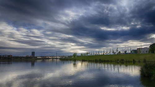 Scenic view of sea against cloudy sky