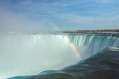 Scenic view of waterfall against sky