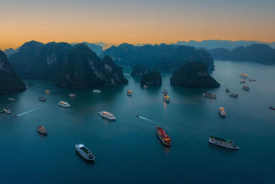 High angle view of boats in sea