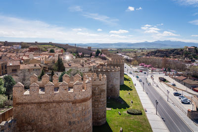 High angle view of townscape against sky