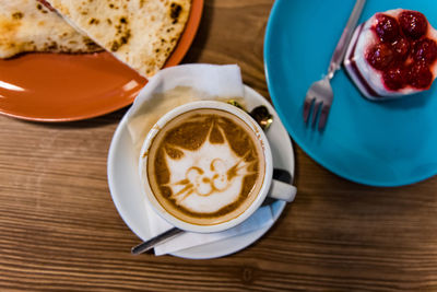 High angle view of coffee on table