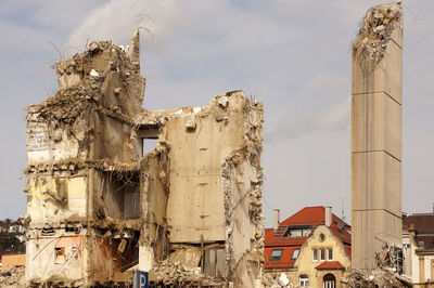 Low angle view of old ruins against sky