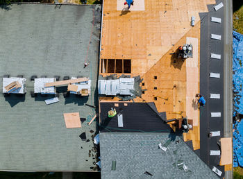 High angle view of buildings in city