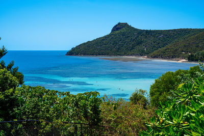 Scenic view of sea against clear sky