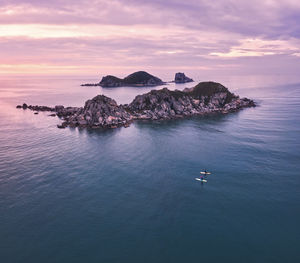 Aerial view of sup surfers ,triozerye, primorsky region, russia