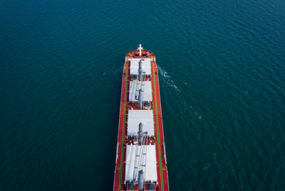 High angle view of ship moving on sea