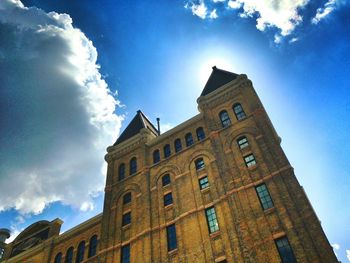 Low angle view of building against blue sky