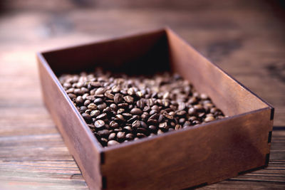 High angle view of coffee beans on table