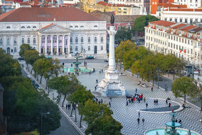 High angle view of buildings in city