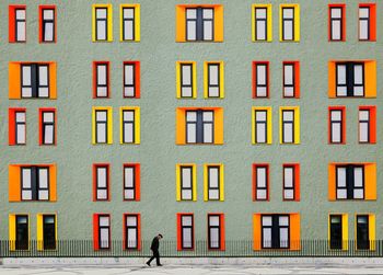 Multi colored apartment building