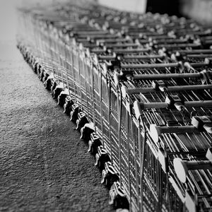 High angle view of chairs in row