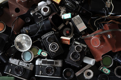 High angle view of various equipment