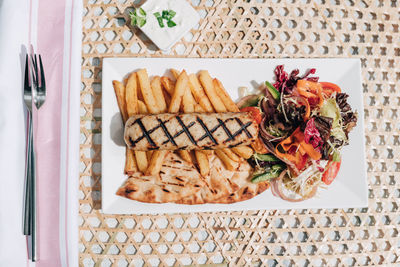 High angle view of food on table