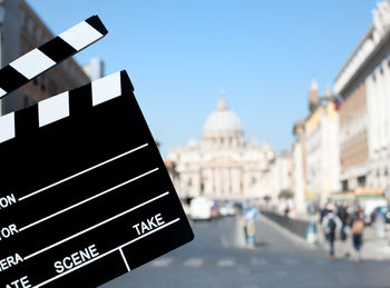 Film slate against st peter basilica