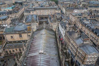 High angle view of buildings in city