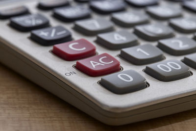 Close-up of calculator on table