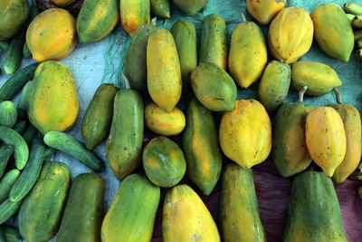 High angle view of papayas for sale at market stall