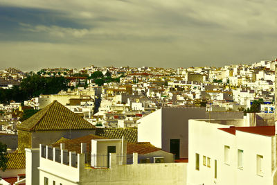 High angle view of townscape against sky