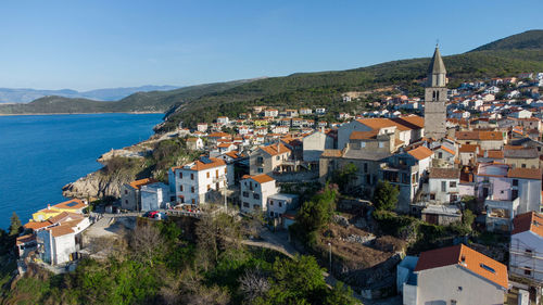 Vrbnik on island krk from above with adriatic sea in background