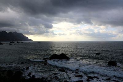 Scenic view of sea against cloudy sky