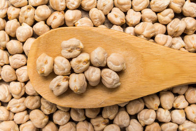 Full frame shot of chickpeas in wooden spoon