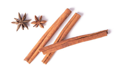 High angle view of bread against white background