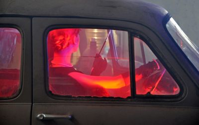 Close-up of red car window