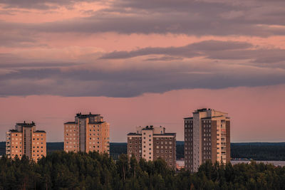 Buildings in city against cloudy sky