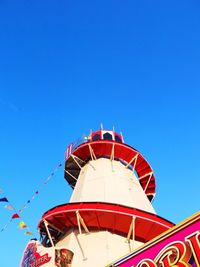 Low angle view of built structure against clear blue sky