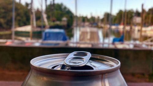 Beer can by the river. 