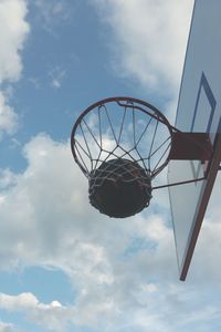 Low angle view of basketball hoop against sky