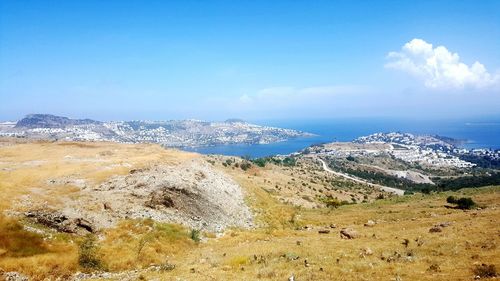 Panoramic view of sea and landscape against sky