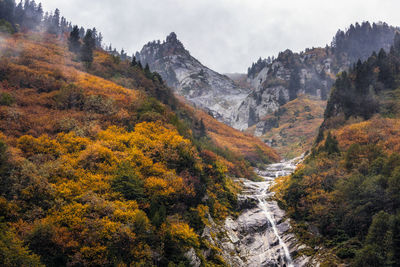 Scenic view of mountains during autumn