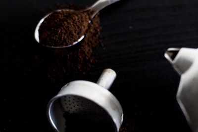 High angle view of coffee on table