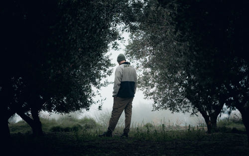 Rear view of man standing on field