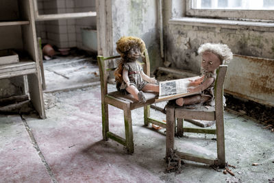 View of toy sitting on chair