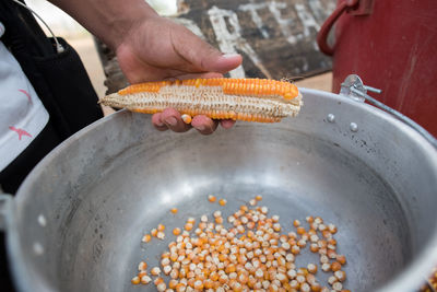 High angle view of man preparing food