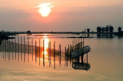 Scenic view of lake against sky during sunset