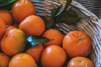 Close-up of oranges in basket