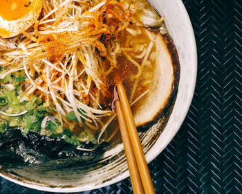 Close-up of noodles in plate on table