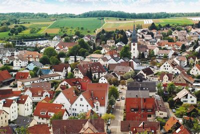 High angle view of residential district