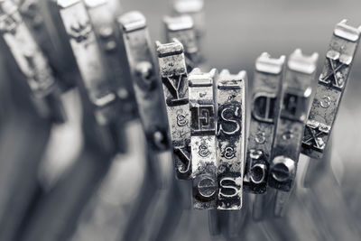 High angle view of text on metal grate