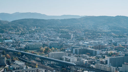 High angle view of cityscape against clear sky