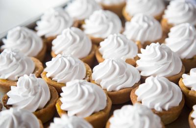 High angle view of whipped cream on dessert