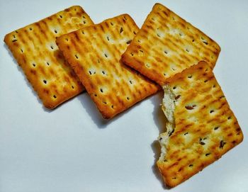 High angle view of bread in plate