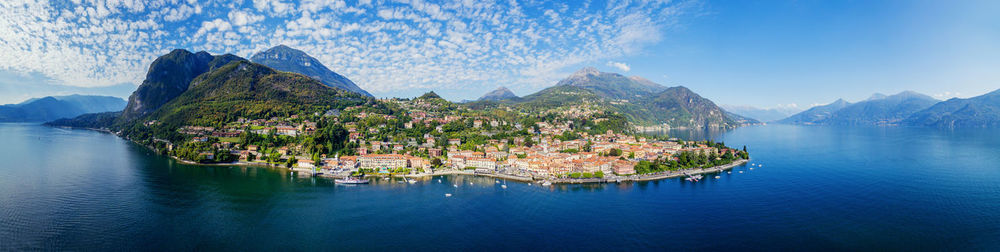 Panoramic view of lake with mountain range in background