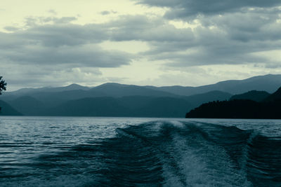 Scenic view of sea against cloudy sky