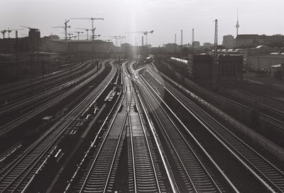 High angle view of railway tracks against sky