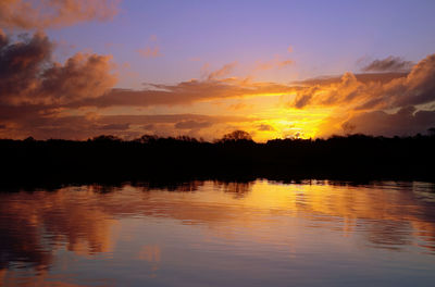 View of calm lake at sunset
