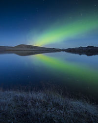 Scenic view of lake against sky at night